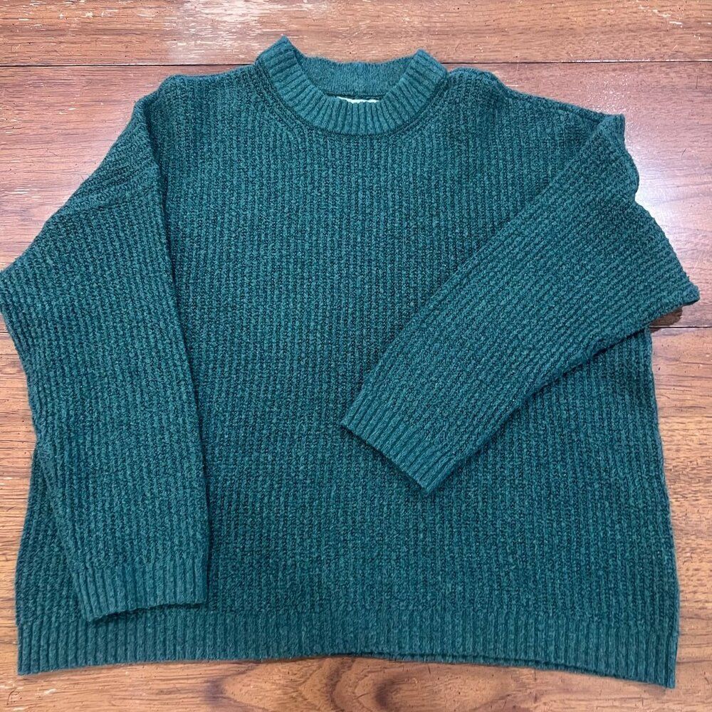 American Eagle Women's Green Cable Knit Sweater Oversized Crewneck- Size L